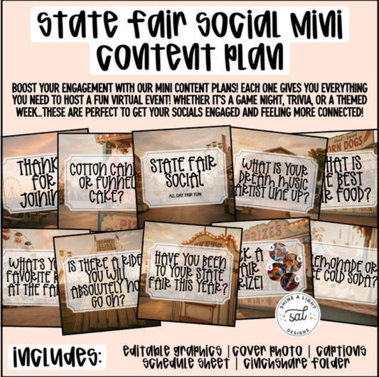 State Fair Social Mini Content Plan - Graphics, Schedule + Verbiage for Any Small Business!