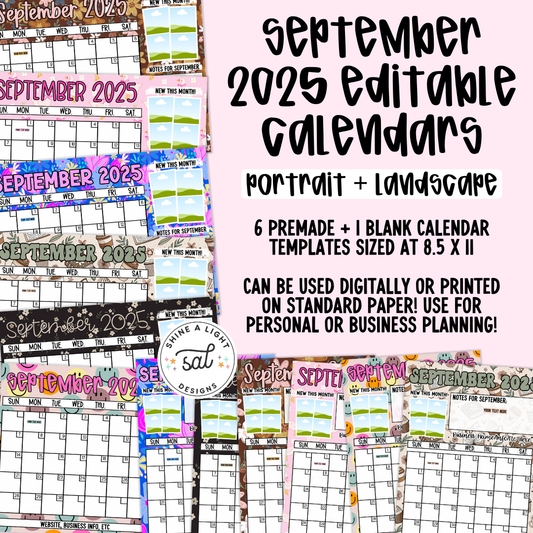 September 2025 Editable Calendars