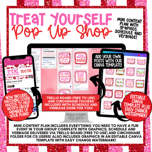 Treat Yourself Pop Up Shop Content Plan - Graphics, Schedule + Verbiage for Any Small Business!