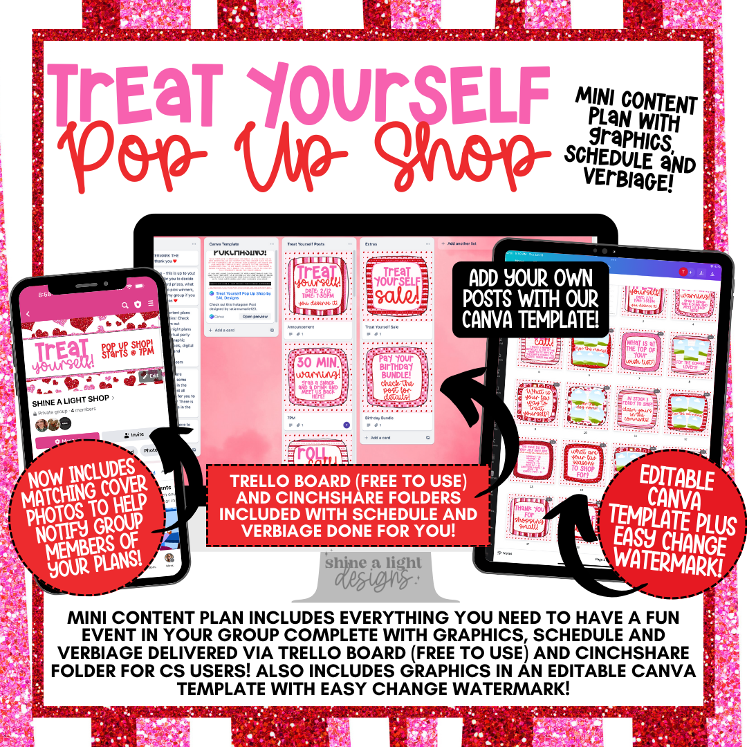 Treat Yourself Pop Up Shop Content Plan - Graphics, Schedule + Verbiage for Any Small Business!