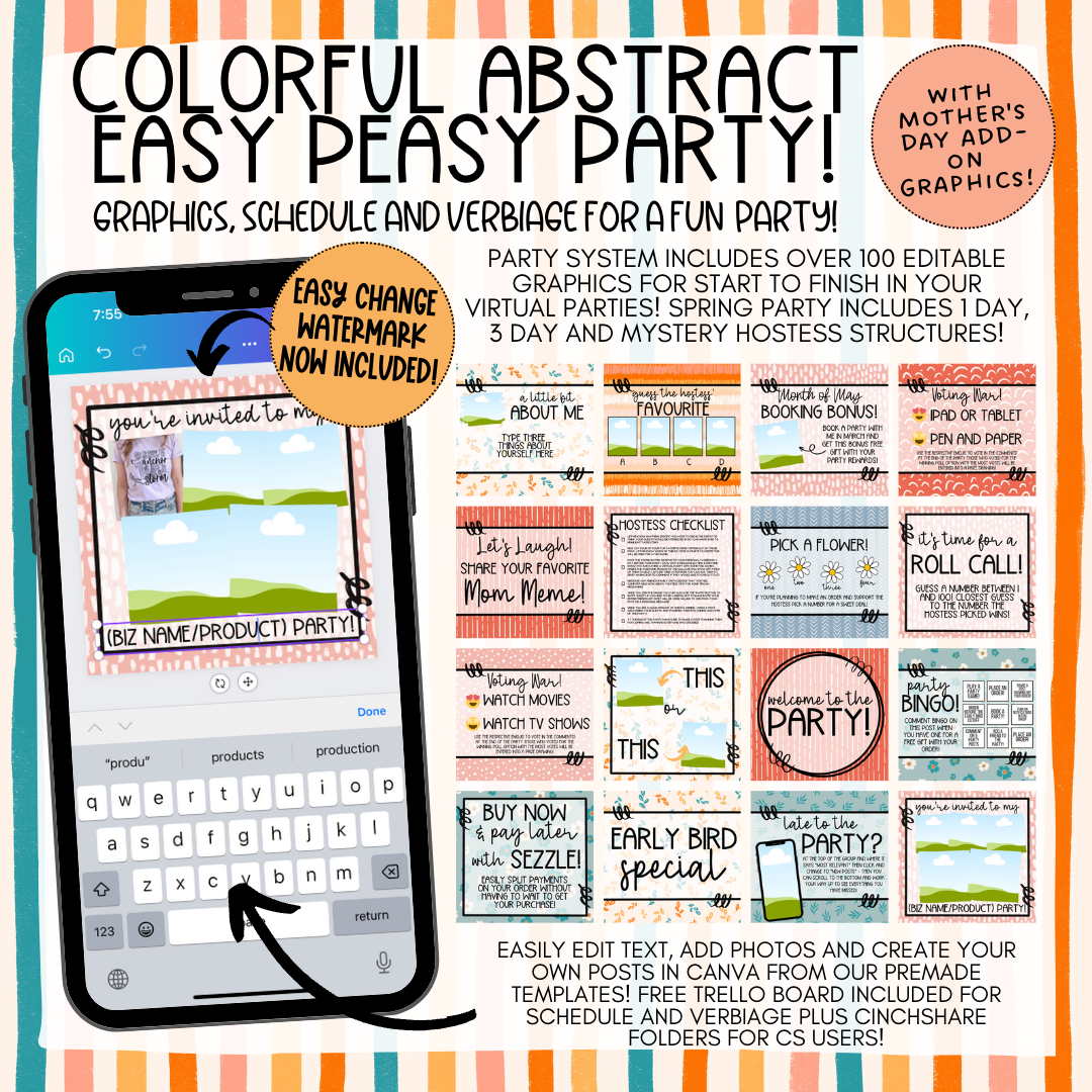 Colorful Abstract (W/ Mother's Day Add-Ons) Easy Peasy Virtual Party System