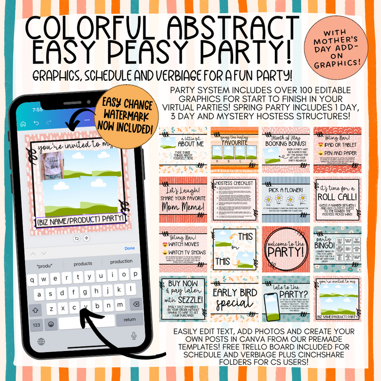 Colorful Abstract (W/ Mother's Day Add-Ons) Easy Peasy Virtual Party System