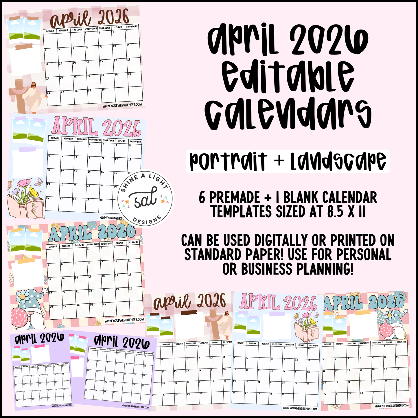 April 2026 Editable Calendars