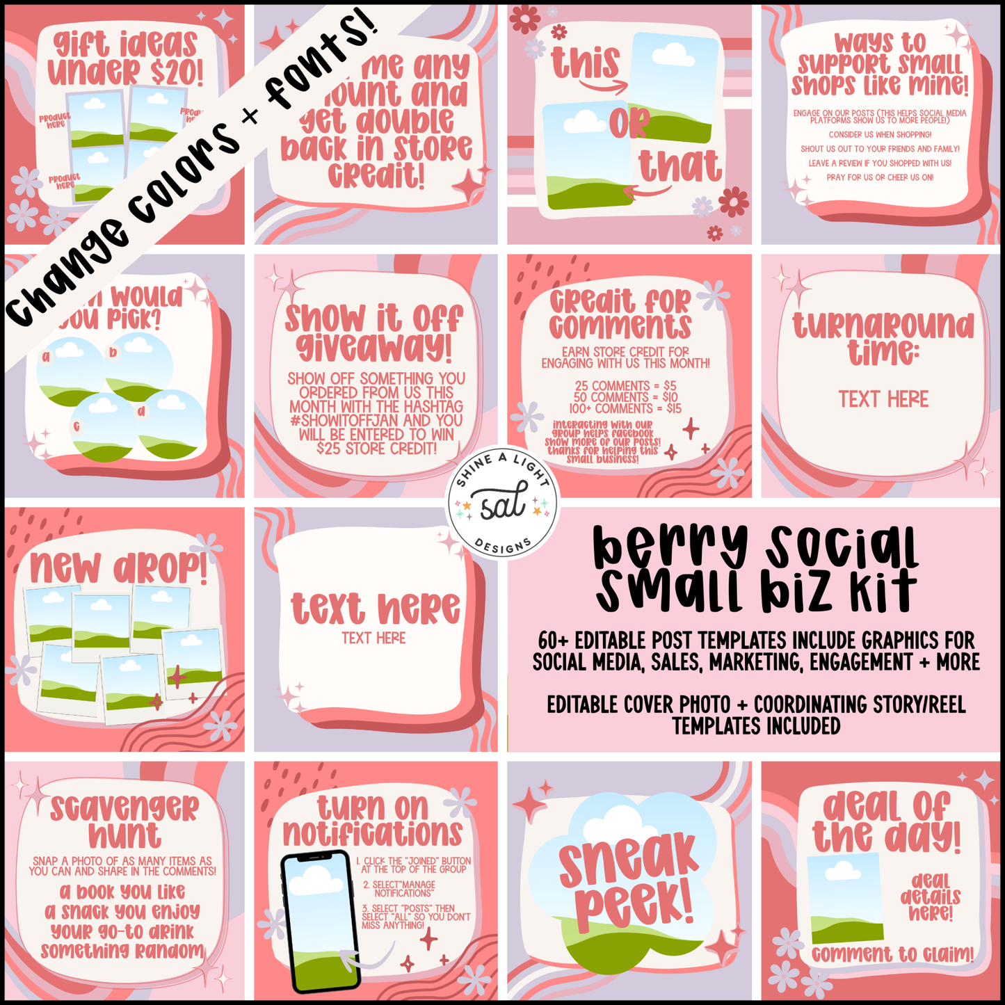 Berry Social Small Business Social Media Kit (Editable Canva Templates)