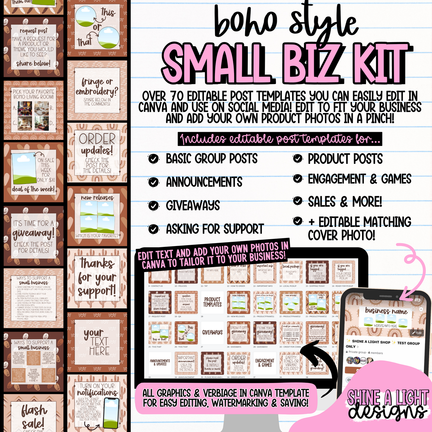 Boho Style Small Biz Kit (Includes Editable Cover Photo!)