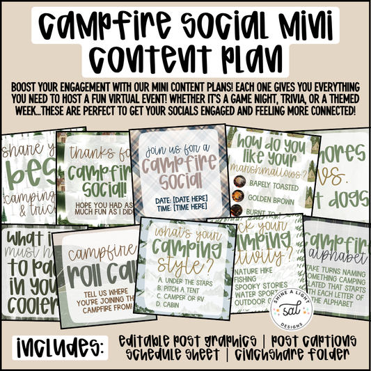 Campfire Social Mini Content Plan - Graphics, Schedule + Verbiage for Any Small Business!