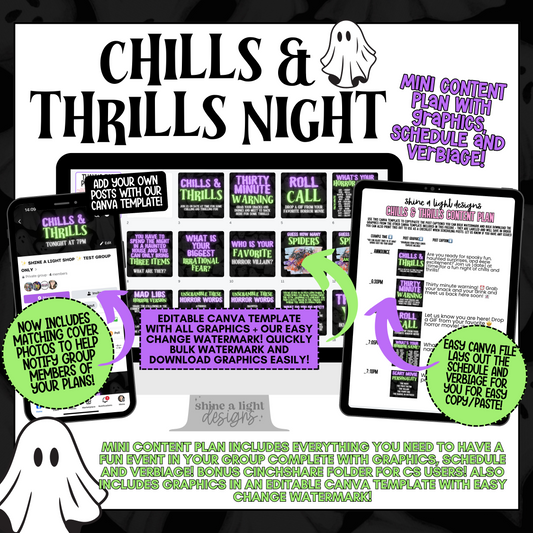 Chills + Thrills Content Plan 2024- Graphics, Schedule + Verbiage for Any Small Business!