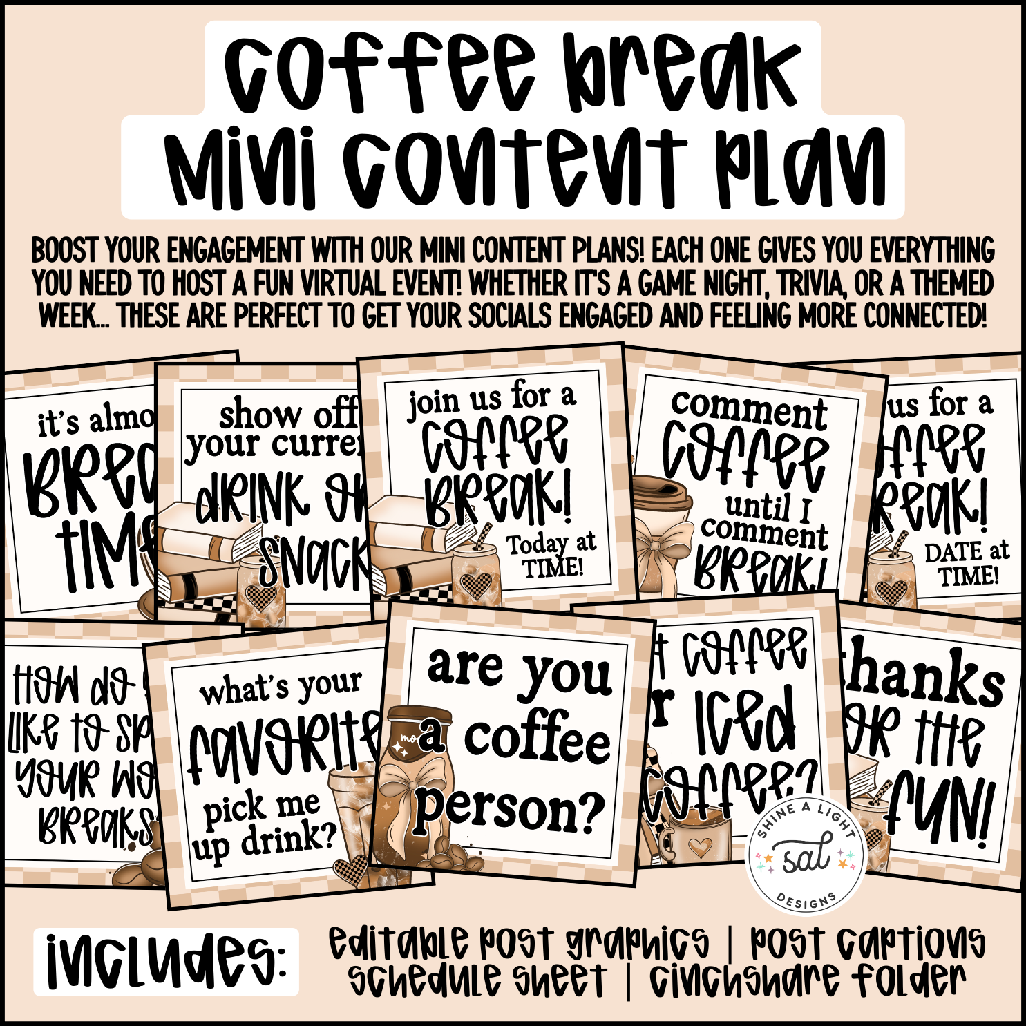 Coffee Break Mini Content Plan - Graphics, Schedule + Verbiage for Any ...