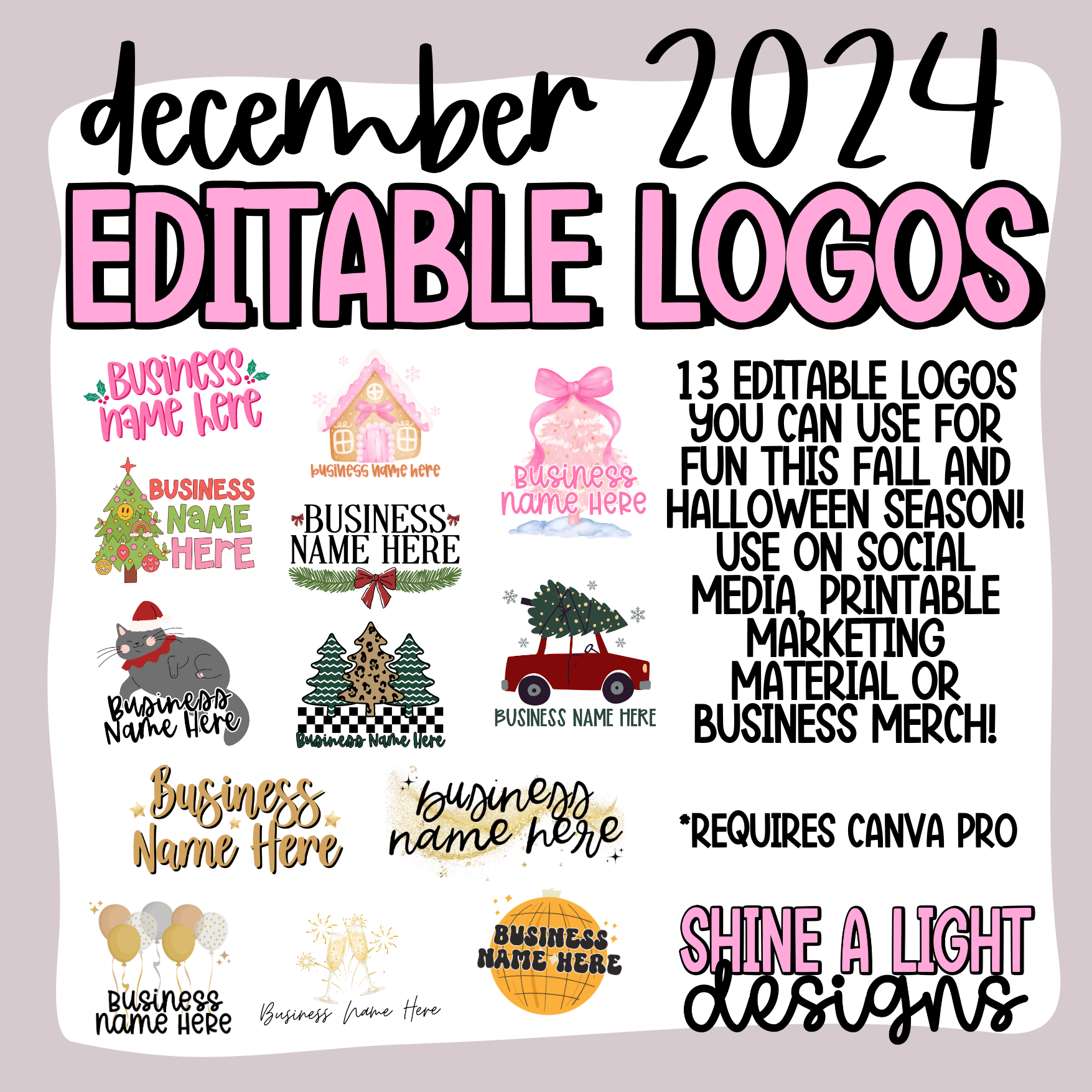 Editable Christmas & New Year Logos *Requires Canva Pro – Shine A Light ...