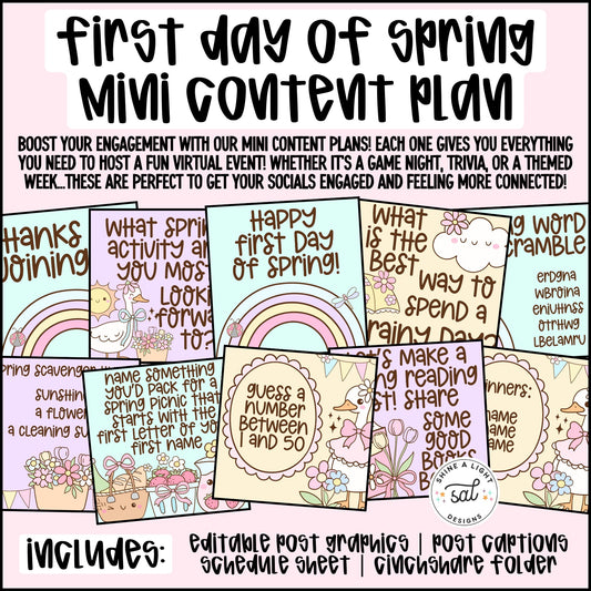 First Day Of Spring Mini Content Plan - Graphics, Schedule + Verbiage for Any Small Business!