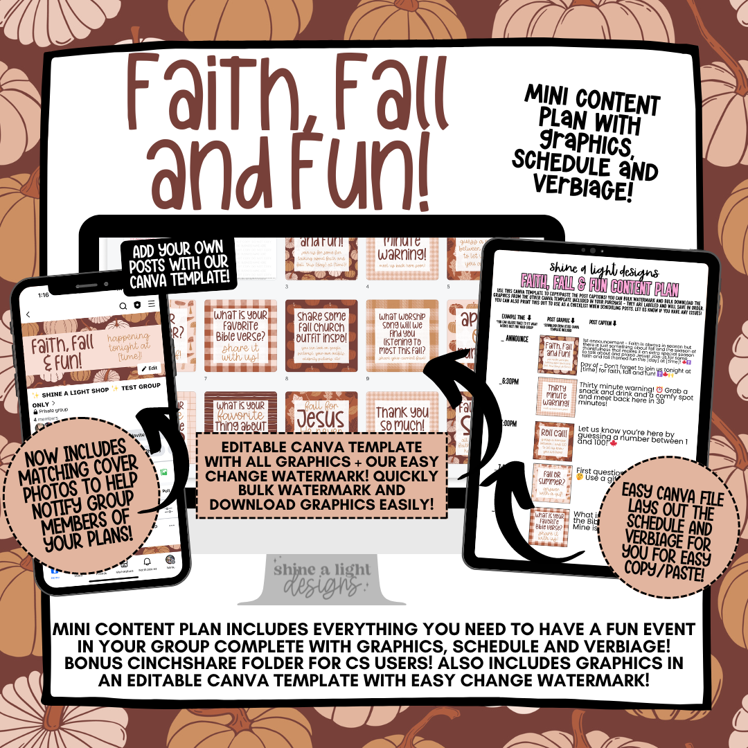 Faith, Fall & Fun Content Plan - Graphics, Schedule + Verbiage for Any Small Business!