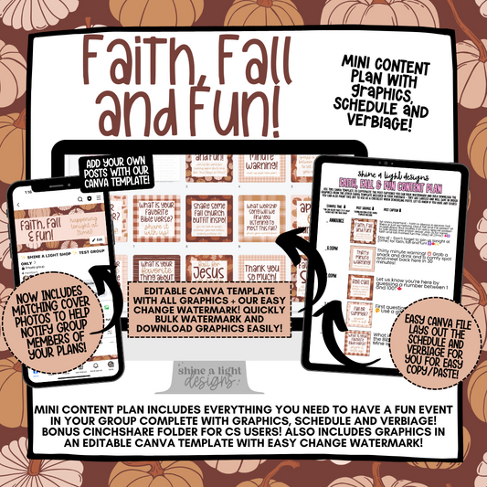 Faith, Fall & Fun Content Plan - Graphics, Schedule + Verbiage for Any Small Business!