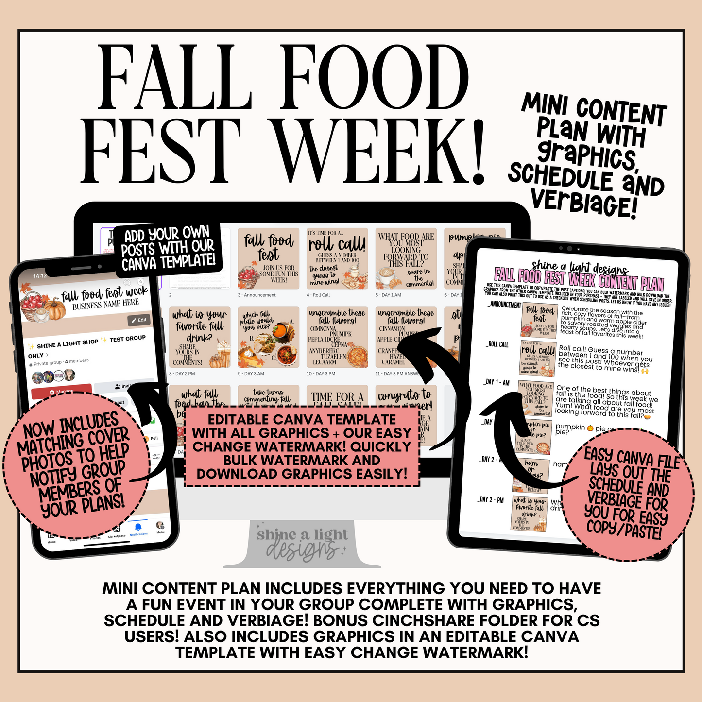 Fall Food Fest Content Plan 2024- Graphics, Schedule + Verbiage for Any Small Business!