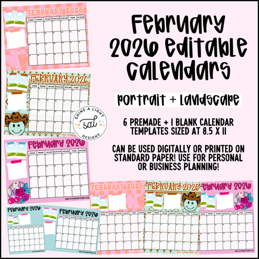February 2026 Editable Calendars