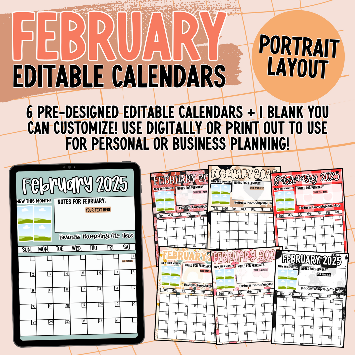 February 2025 Portrait Calendar Templates