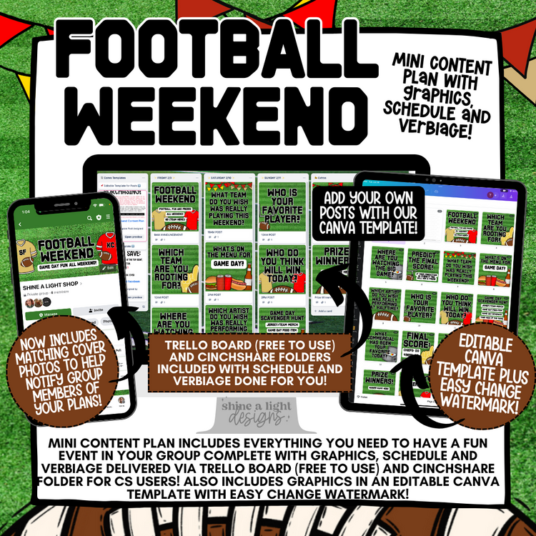 Football Weekend Content Plan - Graphics, Schedule + Verbiage for Any Small Business!