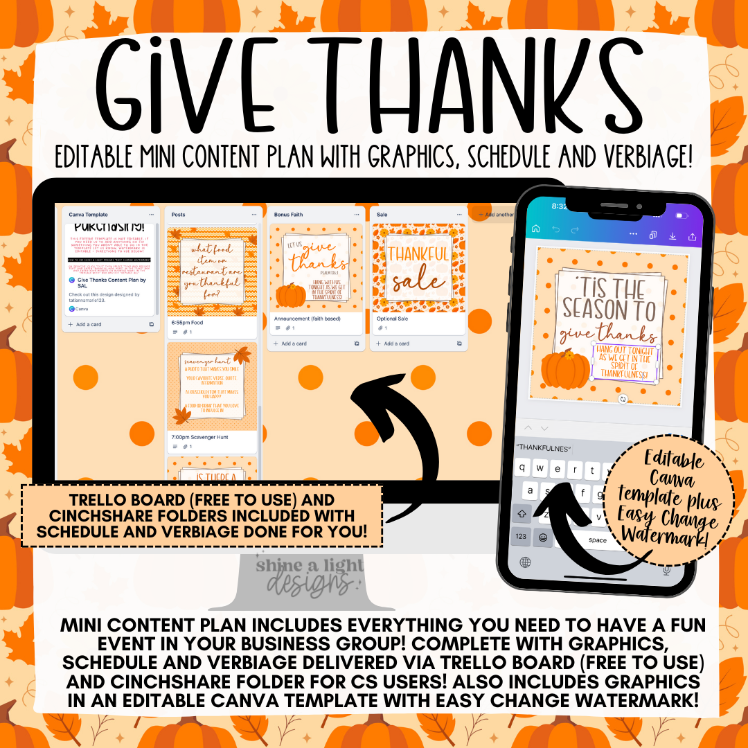 Give Thanks Mini Content Plan - Graphics, Schedule + Verbiage for Any Small Business!