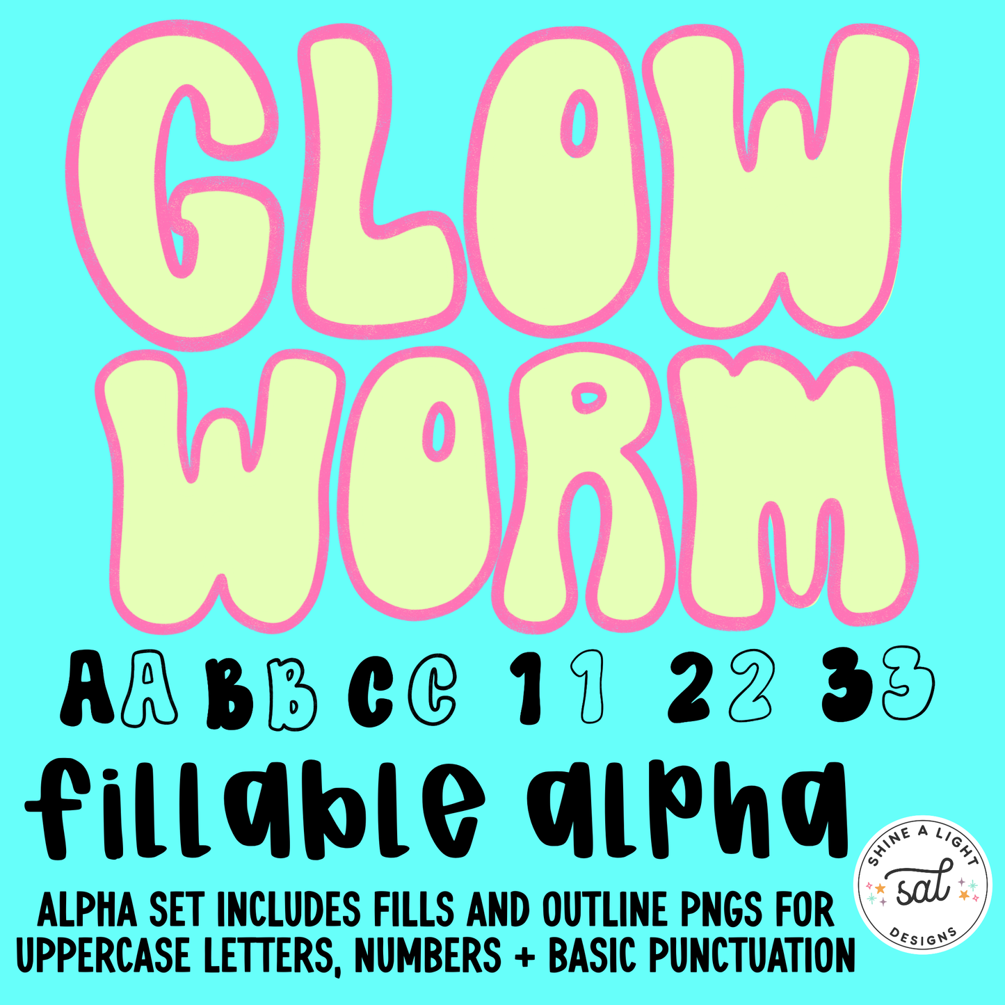 Glow Worm Fillable Alpha | Fills and Outlines To Make Your Own Alpha Set | Commercial Use