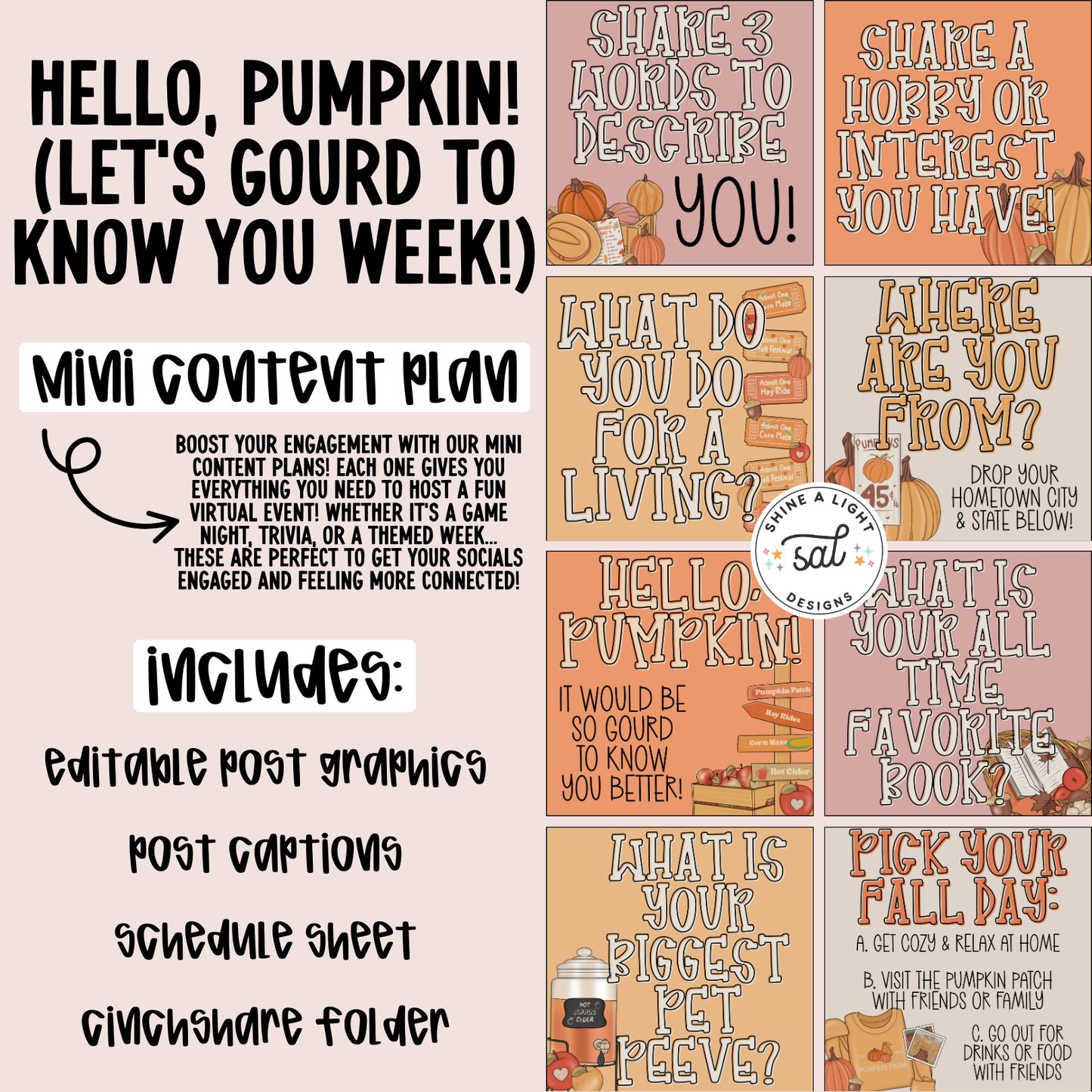 Hello Pumpkin 2025 Content Plan - Graphics, Schedule + Verbiage for Any Small Business!