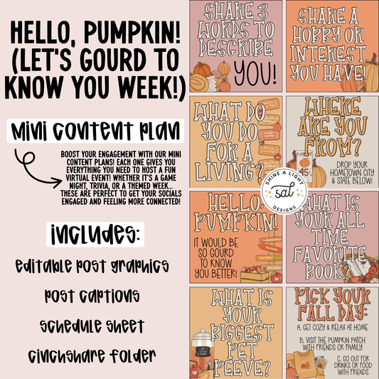 Hello Pumpkin 2025 Content Plan - Graphics, Schedule + Verbiage for Any Small Business!