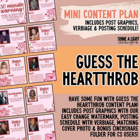 2025 Guess The Heartthrob Game Night Content Plan - Graphics, Schedule + Verbiage for Any Small Business!