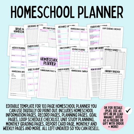 Editable Homeschool Planner | Printable & Digital Template | 100+ Page Homeschool Organizer, Lesson Planner, Attendance Tracker & Student Records