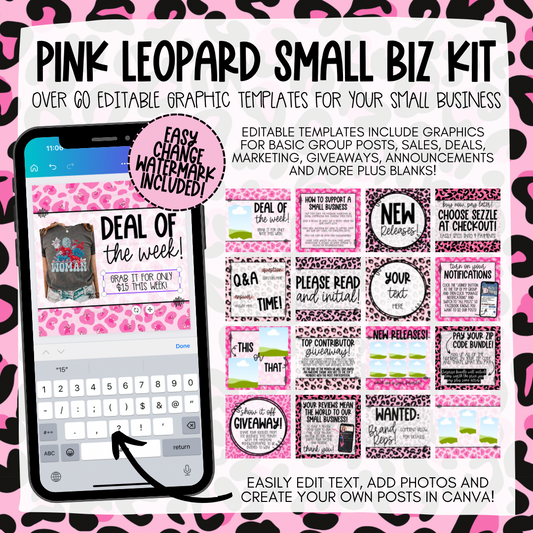 Canva-Editable Pink Leopard Small Biz Kit