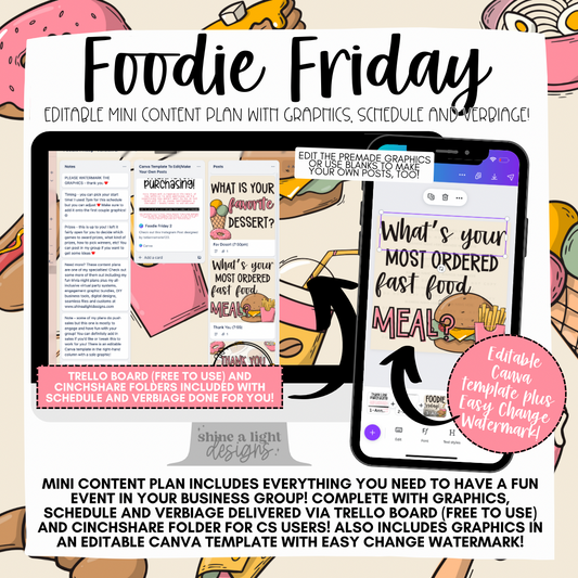 Foodie Friday Version 2 Mini Content Plan - Graphics, Schedule + Verbiage for Any Small Business!