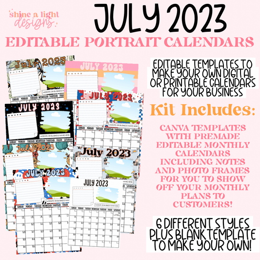 July 2023 Portrait Calendar Templates