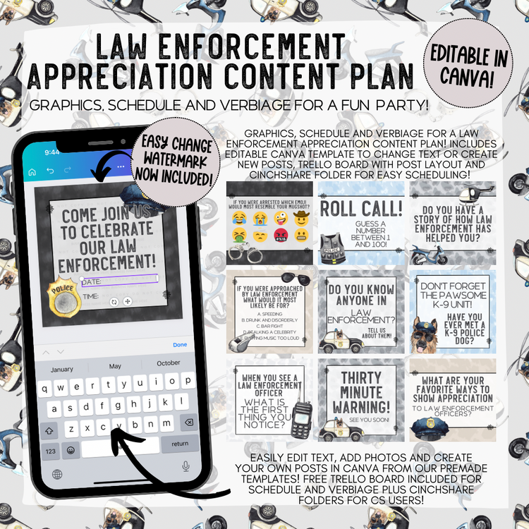 Law Enforcement Appreciation Mini Content Plan - Graphics, Schedule + Verbiage for Any Small Business!