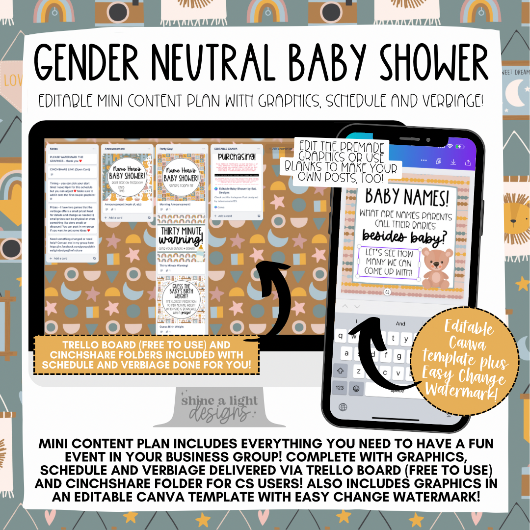 Baby Shower Mini Content Plan - Graphics, Schedule + Verbiage for Any Small Business!