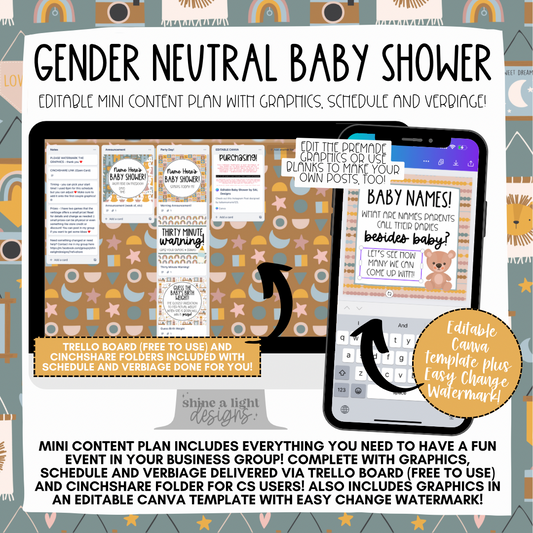 Baby Shower Mini Content Plan - Graphics, Schedule + Verbiage for Any Small Business!