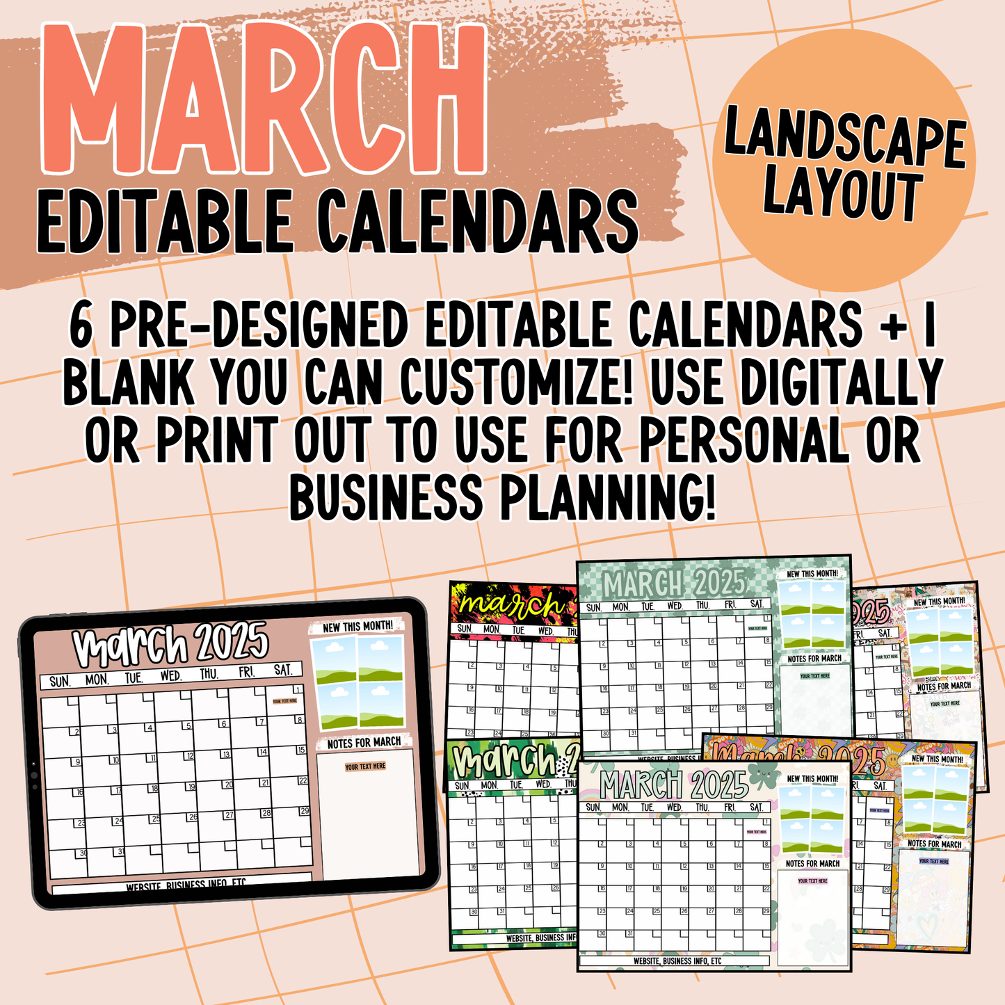 March 2025 Landscape Calendar Templates