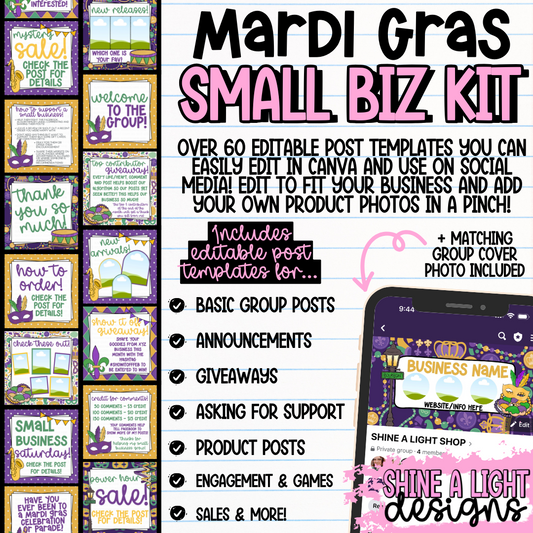 Mardi Gras Small Biz Kit (Includes Editable Cover Photo!)