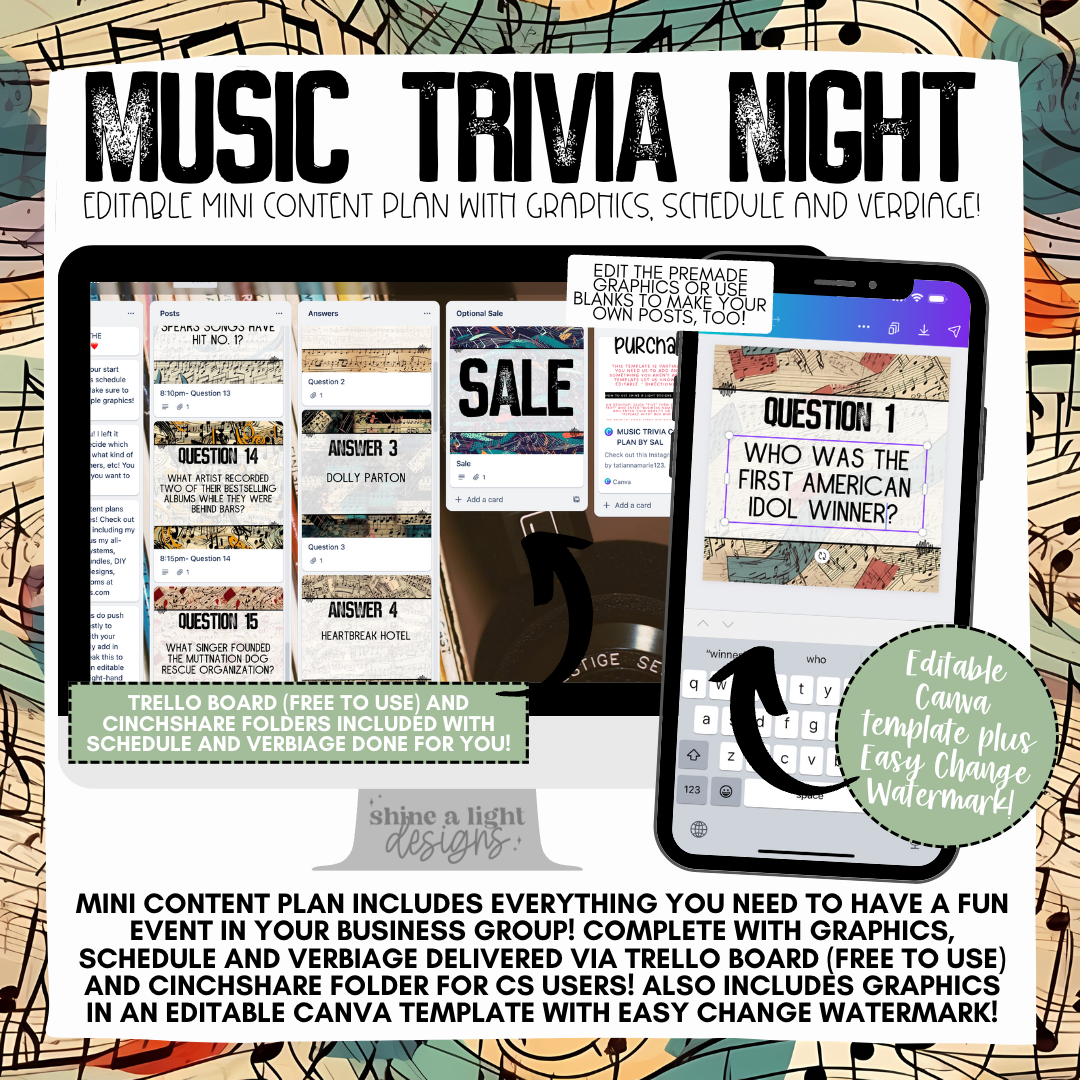 Trivia Week Schedule Music Trivia Mini Content Plan - Graphics, Schedule + Verbiage for Any ...