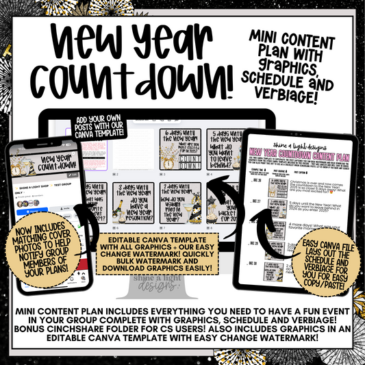 New Year Countdown Content Plan- Graphics, Schedule + Verbiage for Any Small Business!