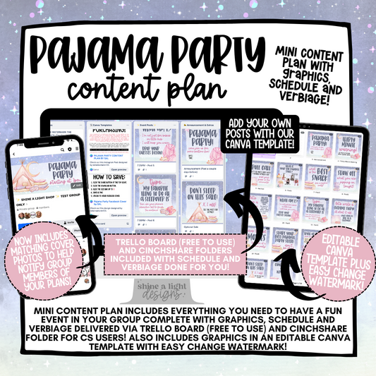 Pajama Party Content Plan - Graphics, Schedule + Verbiage for Any Small Business!