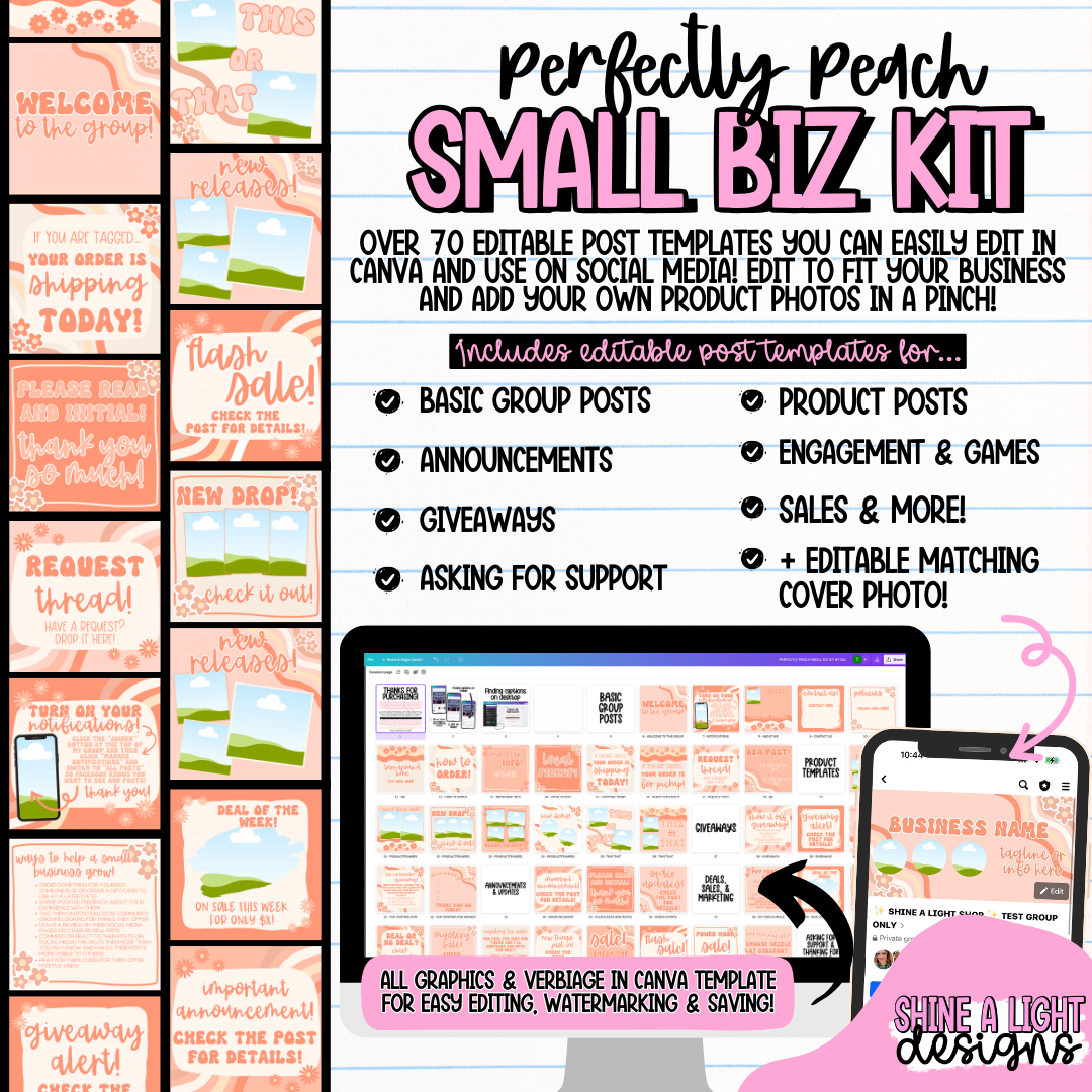 Perfectly Peach *FULLY CUSTOMIZABLE* Small Biz Kit (Includes Editable Cover Photo!)