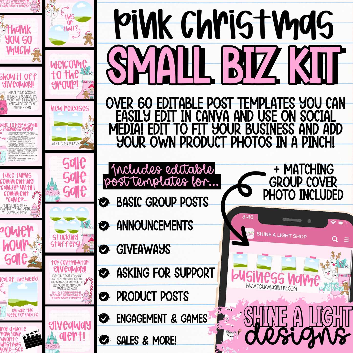 Pink Christmas Small Biz Kit (Includes Editable Cover Photo!)