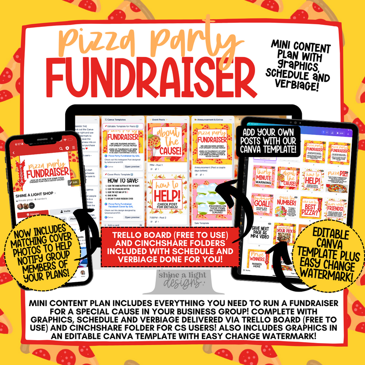 *100% SALES GO TO LOVE LIKE LANE AUTISM NON-PROFIT* Pizza Party Fundraiser Content Plan - Graphics, Schedule + Verbiage for Any Small Business!
