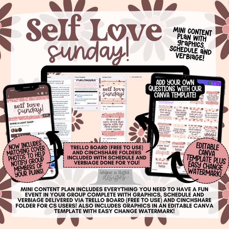 Self Love Sunday Content Plan - Graphics, Schedule + Verbiage for Any Small Business!