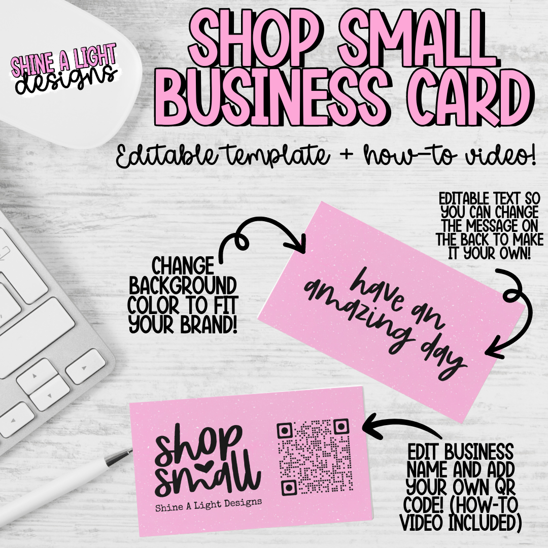 Shop Small Card Shop Small DIY Business Card Canva Template – Shine A Light Graphic Design