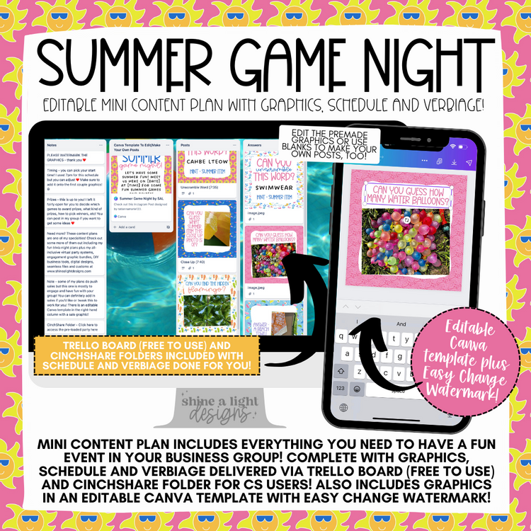 Summer Game Night Mini Content Plan - Graphics, Schedule + Verbiage for Any Small Business!