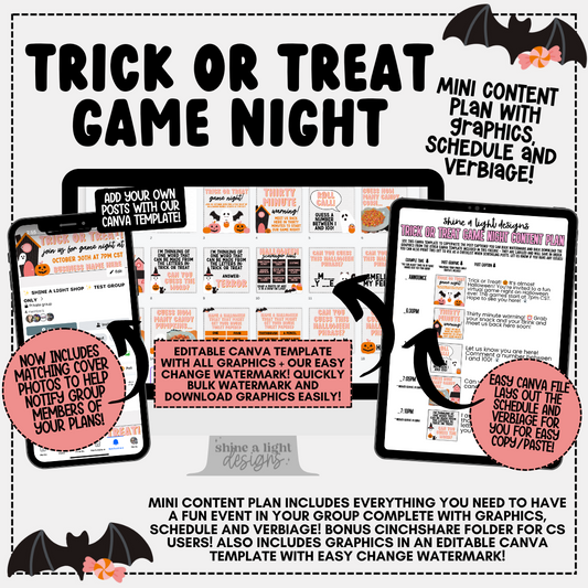 Trick or Treat Content Plan 2024- Graphics, Schedule + Verbiage for Any Small Business!