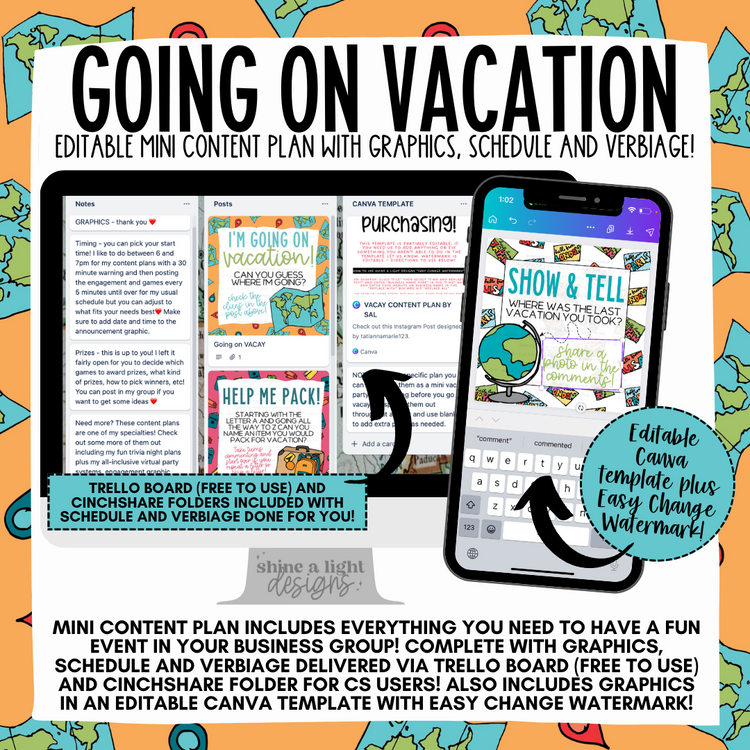 Going on Vacay Mini Content Plan - Graphics, Schedule + Verbiage for Any Small Business!