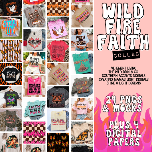 Wildfire Faith Collab | 24 PNGs/Mocks + 4 Digital papers