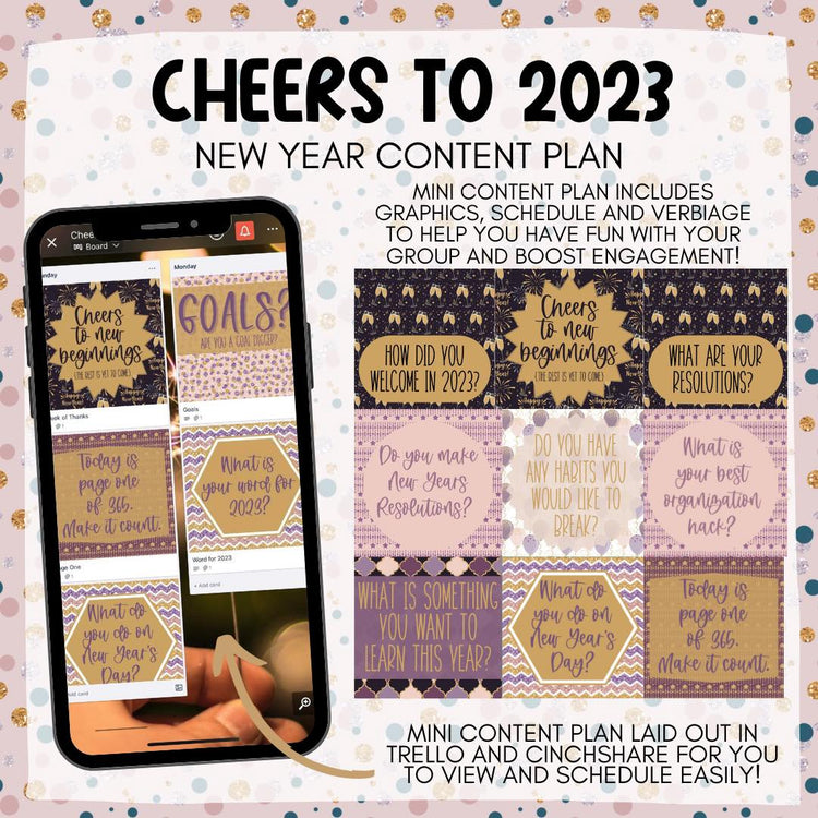 Cheers to 2023 Content Plan - Graphics, Schedule + Verbiage for Any Small Business!