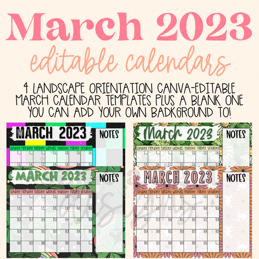 March 2023 Landscape Calendar Templates