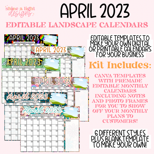 April 2023 Landscape Calendar Templates