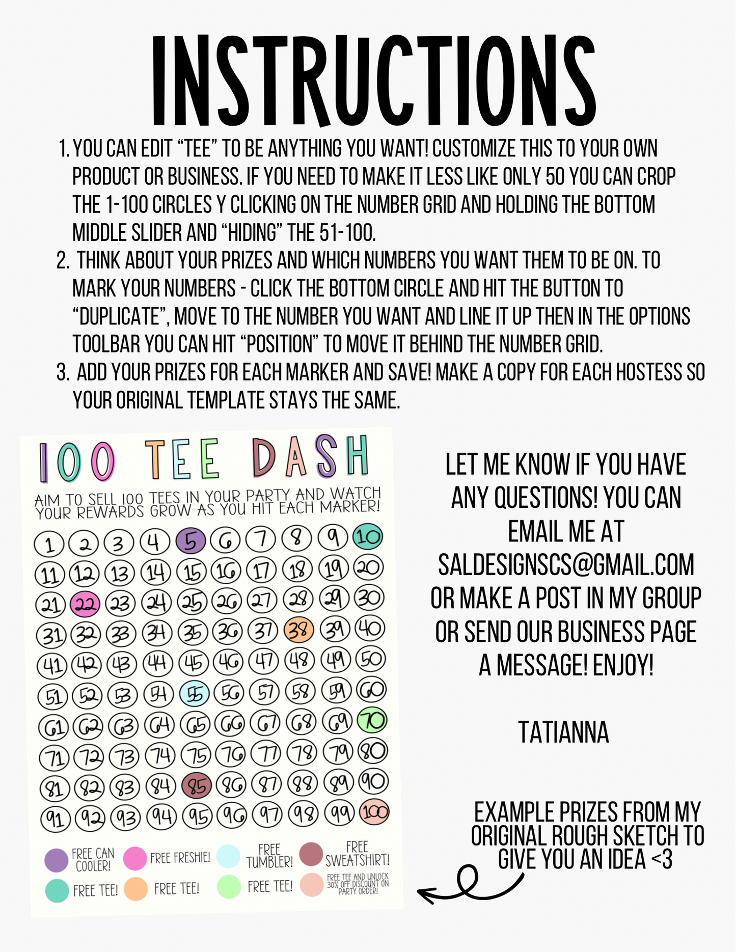 100 _____ DASH - Hostess Rewards Game DIY TEMPLATE - Customize To Your Business!